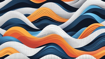 Wall Mural - abstract waves: a symphony of blue, orange, and white