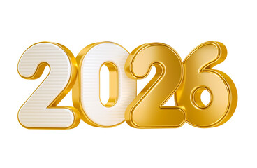 Wall Mural - white and gold 2026 numbers in 3d render with transparent background