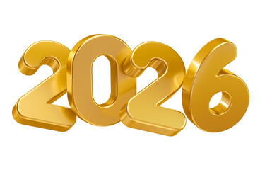 Wall Mural - golden 2026 typography in 3d render with transparent background