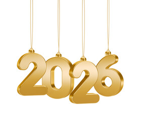 Wall Mural - golden hanging 2026 numbers in 3d render with transparent background