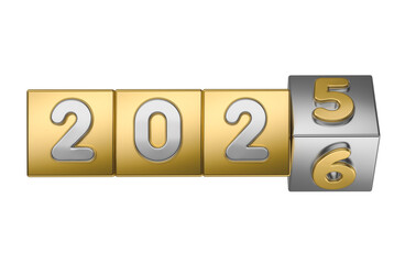 Wall Mural - Golden and Silver 2025 to 2026 Transition Numbers in 3D render with transparent background