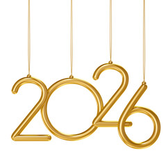 Wall Mural - golden hanging minimalist 2026 numbers in 3d render with transparent background