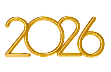 Wall Mural - Minimalist Golden 2026 Numbers in 3D render with transparent background with transparent background