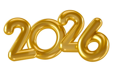 Wall Mural - glossy golden 2026 numbers in 3d render with transparent background