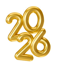 Wall Mural - glossy golden 2026 numbers in 3d render with transparent background