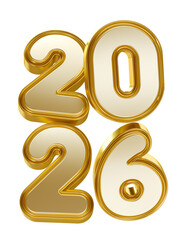 Wall Mural - Golden 2026 Vertical Numbers in 3D render with transparent background