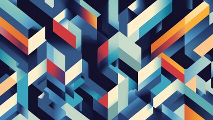 Wall Mural - abstract geometric design: isometric blocks in vibrant hues
