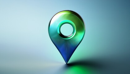 3d location pin with a glossy green and blue gradient isolated on a showcasing a modern and sleek design