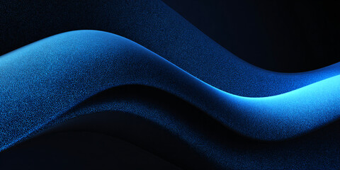 Wall Mural - Abstract wavy blue background made of particles on black background. 3d illustration. banner. dark style. neon effect. waves of small particles and dots.