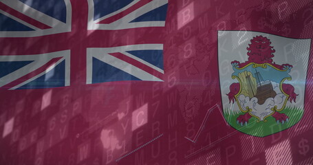 Wall Mural - Displaying Bermuda red ensign flag in digital composite, with charts, codes and map outline