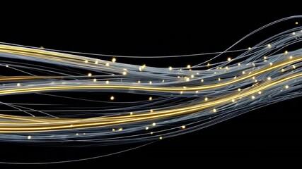 Abstract network of illuminated lines against a stark black background