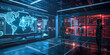 © MZ - Futuristic control room with digital holographic maps, Cybersecurity team in high-tech operations center, Advanced data center with glowing blue-red interfaces