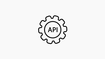 Black Outline Icon of API Gear Symbol on White Background application programming interface cogwheel