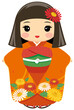 © ma_sa - 日本人形アイコン｜オレンジの着物を着たぱっちりお目目の女の子(Japanese Doll Icon｜Cute Girl with Orange Kimono and Big Eyes)