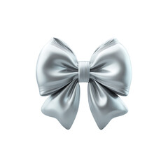 3D Silver Metallic Bow Isolated on Transparent Background, PNG