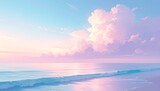 Anime Style Pastel Beach Illustration アニメ風、夢かわいいパステル海辺のイラスト