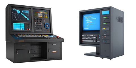 3D Plastic Style Iconic Hacker Terminal Console Dark Gray With Dual Screens And Data Display