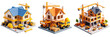 © Djony - Isometric 3D Plastic Style Construction Site Depicting Building Development with Orange Cranes and Yellow Equipment in a White Isolated Background