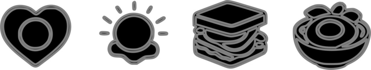 Set of four simple black and white graphic icons.