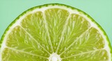 Macro view of lime half with glistening juice vesicles, ultra detailed, crisp edges, noise free, natural lighting, pastel green background, fresh fruit texture photography