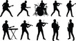 © Rifat Creations - Musician silhouette vector illustration, guitar player, drummer, violinist, saxophone player, keyboardist, rock band, jazz band, music performance art