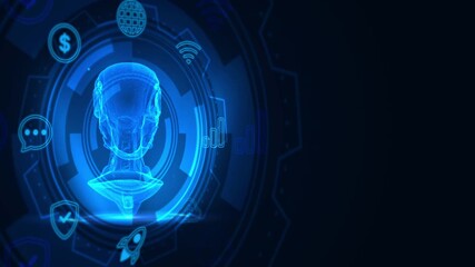 Wall Mural - Futuristic AI Headset Concept with Glowing Blue Digital Design and Technology Elements