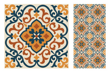 Wall Mural - vintage tiles patterns antique seamless design in Vector illustration