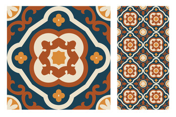 Wall Mural - vintage tiles patterns antique seamless design in Vector illustration