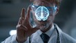 © CStock - A scientist examines a holographic brain model in a lab, showcasing innovation in neuroscience and technology.
