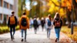© CStock - A vibrant scene of students walking on a path surrounded by autumn foliage, embodying the essence of campus life.