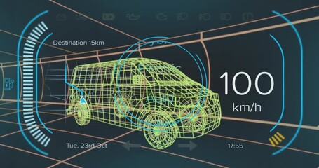 Wall Mural - animation of car panel over digital car