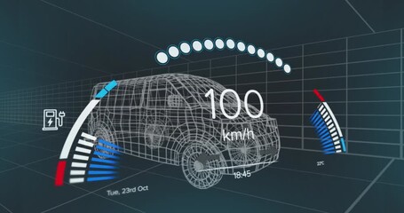 Wall Mural - animation of car panel over digital car