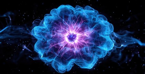 Wall Mural - abstract illustration of glowing blue and purple energy resembling a neural network