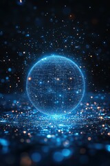 Wall Mural - digital glowing sphere with luminous particles on a futuristic background