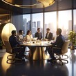 © WutStock02 - A diverse group of five people, including men and women of various ethnicities, engaged in lively conversation while seated around a wooden table.