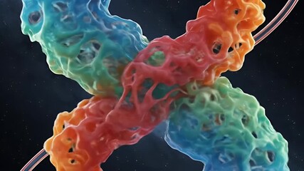 Abstract 3D Rendering of a Twisted Colorful Shape on a Dark Background