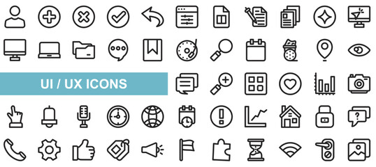 ui/ux icon collection set. people, add, delete, check, undo, configuration, notes, signal tower, con