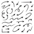 © Polina Tomtosova - Arrow vector line icon set. Hand drawn brush sketch arrow line curve up, down shape chalk texture element set. Abstract grunge scribble chalk crayon style. Vector illustration