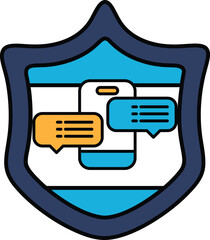 Wall Mural - A blue shield with a phone and a chat bubble on it