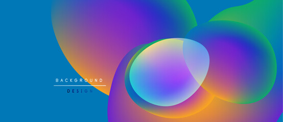 Wall Mural - Vibrant abstract background. Overlapping colorful circles create dynamic visual effect. Blue gradient dominates composition. Modern design element.