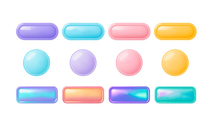 Glossy colorful 3d buttons set isolated on white background