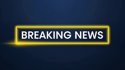Breaking News Illuminated Text on Blue Background with Yellow Glow Digital Display for Information Broadcast