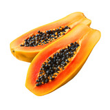 Halved papaya fruit on black background offering a vibrant tropical presentation