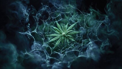 Abstract flower encased in a smoky, web-like structure