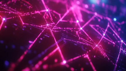 Wall Mural - Vibrant connections in a digital universe with neon hues. Intricate lines create a mesmerizing abstract network. A visual representation of technology and innovation. Generative AI