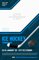 Wall Mural - poster template for your ice hockey tournament with photo place