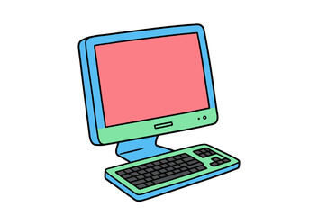 A cartoonstyle computer shows a monitor keyboard and various buttons