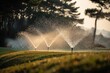 © Prayoga - Sprinkler system watering a golf course at dawn