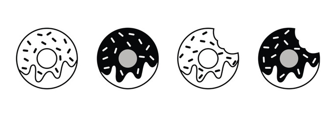Black and White Doughnuts Vector Illustration – Hand Drawn Dessert Clipart