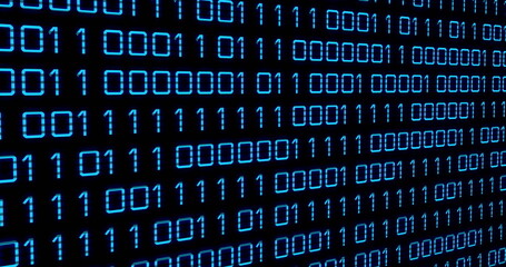 Wall Mural - Displaying glowing binary code array forming grid on virtual screen, representing secure data